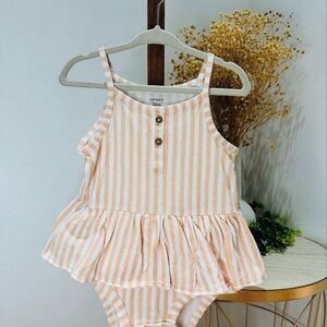 Striped Peach and White Baby Romper